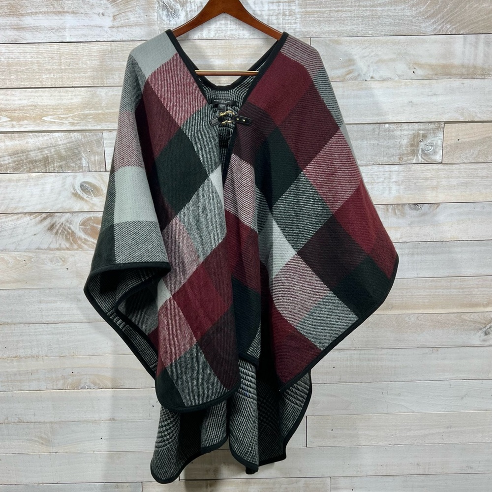 Marc New York Womens One Size Herringtonbone Plaid Cape Poncho Sweater‎